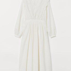 H&M 100% White Cotton Midi Dress